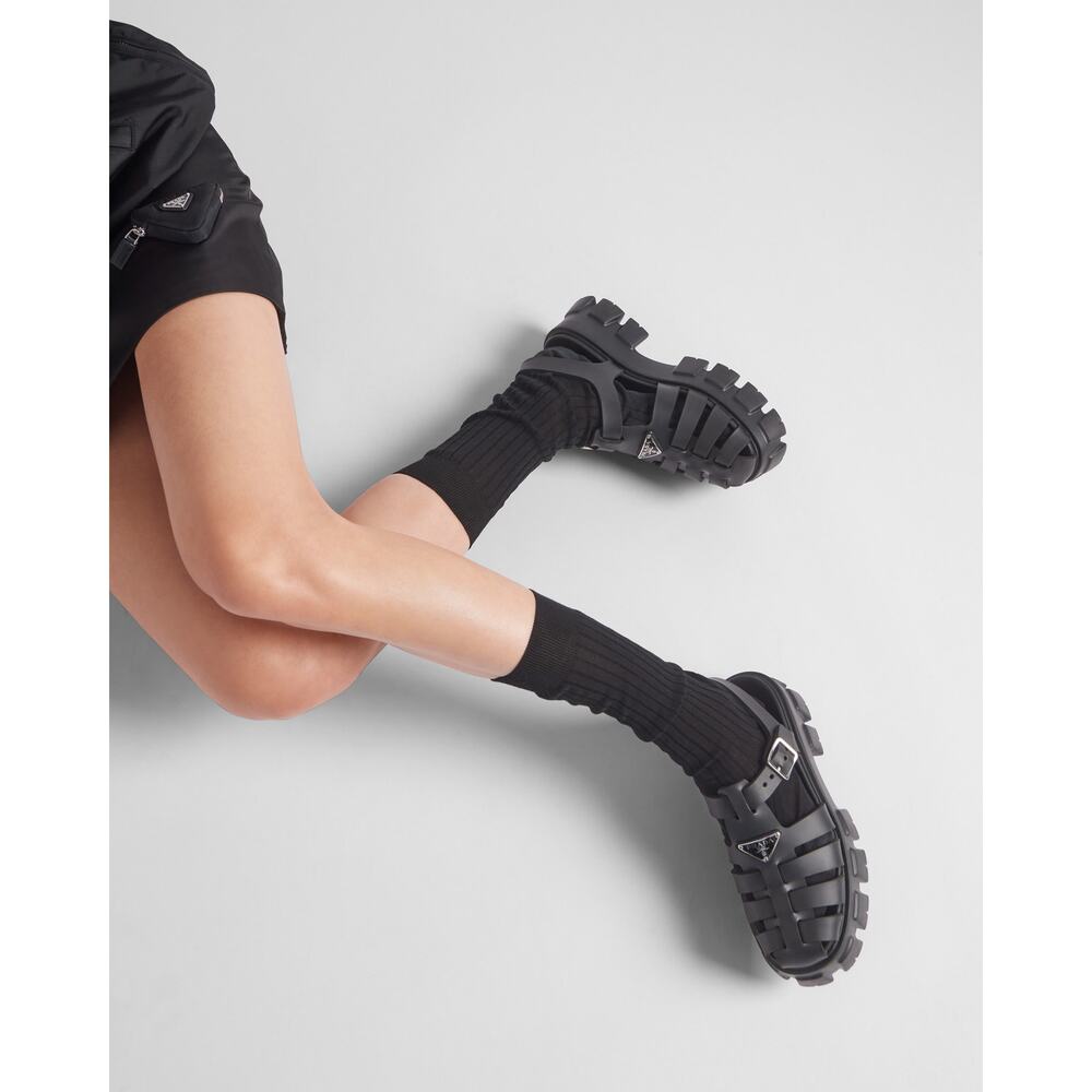 Prada 41 Rubber Monolith Sandals in Black - Picture 3 of 12